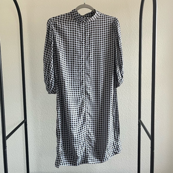 NWT GANNI | Gingham Puff Sleeve Shift Minidress In Brunnera Blue | Size 38 (US6) - Picture 9 of 14